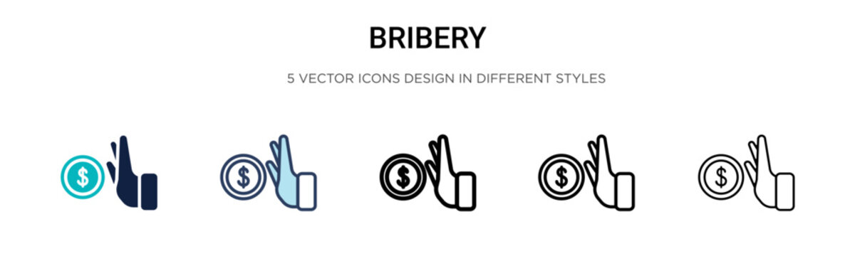 Bribery icon in filled, thin line, outline and stroke style. Vector illustration of two colored and black bribery vector icons designs can be used for mobile, ui, web