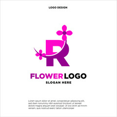 flower initial Letter R Logo design