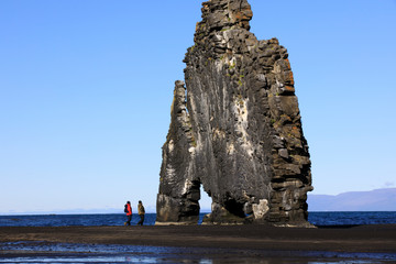 Vatnsnes / Iceland - August 27, 2017: The Hvitserkur rock in Vatnsnes peninsula, Iceland, Europe