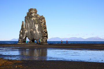 Vatnsnes / Iceland - August 27, 2017: The Hvitserkur rock in Vatnsnes peninsula, Iceland, Europe