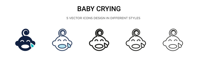 Baby crying icon in filled, thin line, outline and stroke style. Vector illustration of two colored and black baby crying vector icons designs can be used for mobile, ui, web