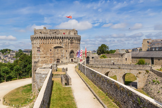 Dinan, France. Chateau fortifications: fortress wall, dungeon (XIV century) and bridge