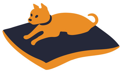 Small dog or puppy sitting on a pillow. A two-color vector illustration.