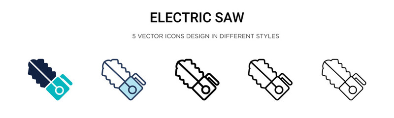 Electric saw icon in filled, thin line, outline and stroke style. Vector illustration of two colored and black electric saw vector icons designs can be used for mobile, ui, web