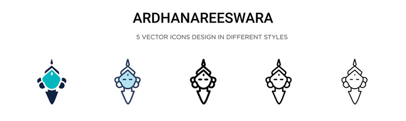 Ardhanareeswara icon in filled, thin line, outline and stroke style. Vector illustration of two colored and black ardhanareeswara vector icons designs can be used for mobile, ui, web