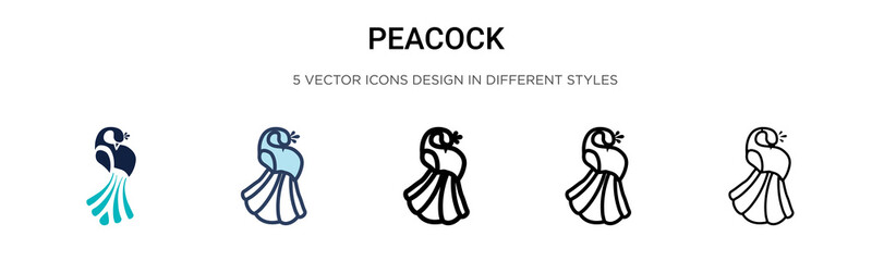 Fototapeta na wymiar Peacock icon in filled, thin line, outline and stroke style. Vector illustration of two colored and black peacock vector icons designs can be used for mobile, ui, web