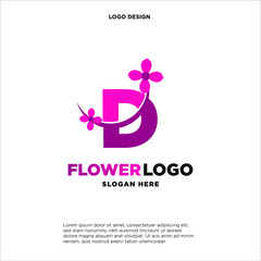 flower initial Letter D Logo design