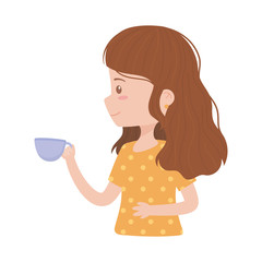 young woman character with coffee cup isolated icon white background
