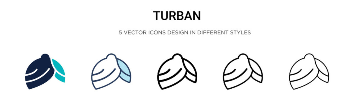 Turban icon in filled, thin line, outline and stroke style. Vector illustration of two colored and black turban vector icons designs can be used for mobile, ui, web