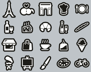 Paris City & Culture Icons White On Black Sticker Set Big