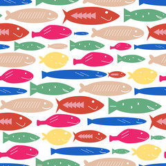 A pattern of a large number of colorful fish.