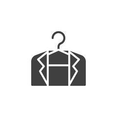 Jacket on a hanger vector icon. filled flat sign for mobile concept and web design. Suit on hanger glyph icon. Symbol, logo illustration. Vector graphics