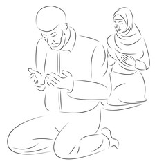 Muslim husband and wife pray
