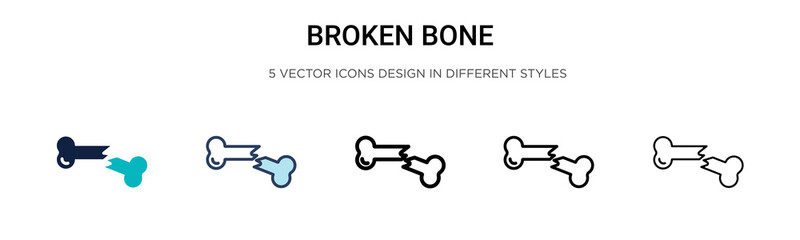 Broken bone icon in filled, thin line, outline and stroke style. Vector illustration of two colored and black broken bone vector icons designs can be used for mobile, ui, web