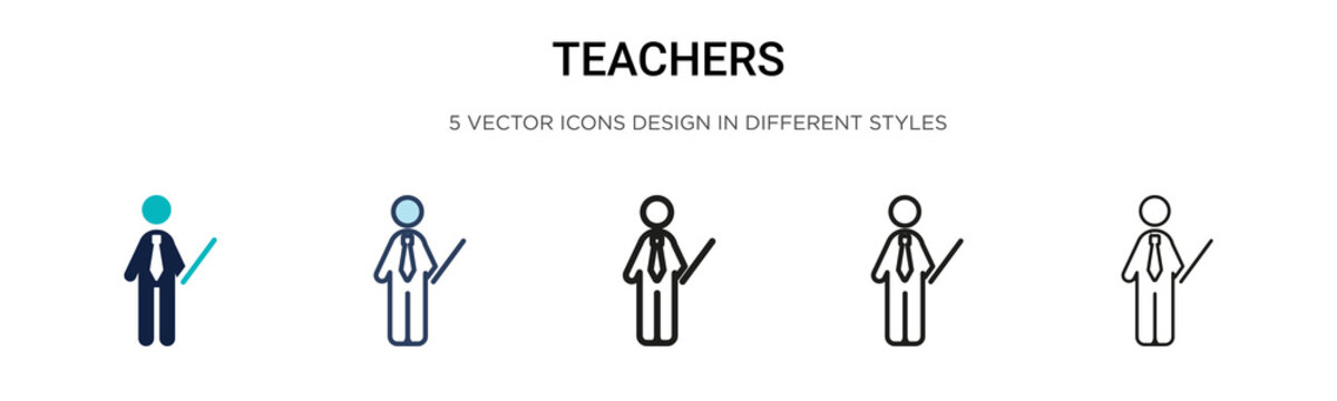 Teachers icon in filled, thin line, outline and stroke style. Vector illustration of two colored and black teachers vector icons designs can be used for mobile, ui, web