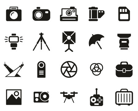 Photography Equipment Icons Black & White Set Big