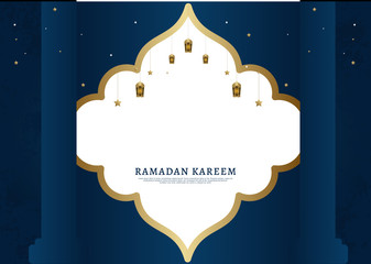 Blue islamic design for holy month of muslim template. Vector illustration for eid mubarak banner,greeting card, invitation, and poster. Ramadan theme with shape