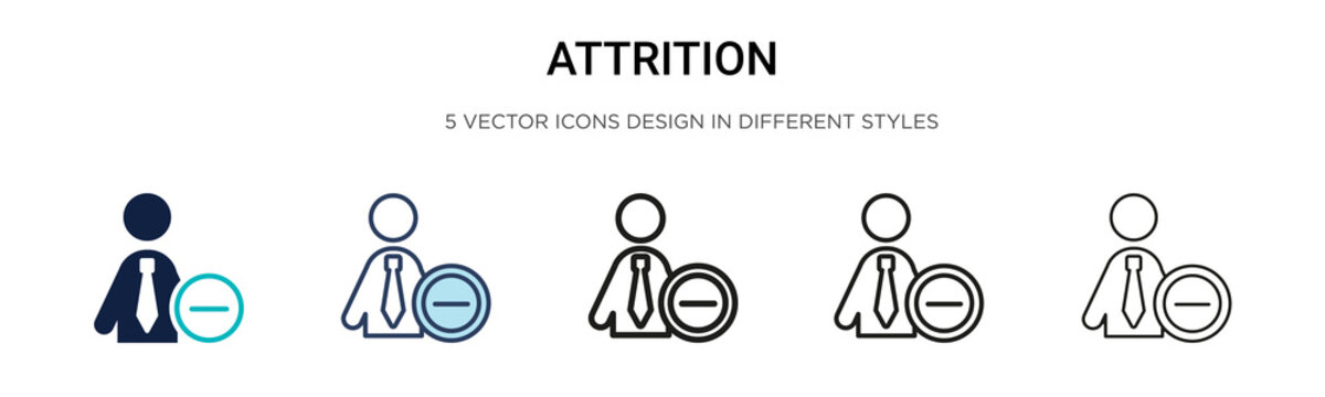 Attrition icon in filled, thin line, outline and stroke style. Vector illustration of two colored and black attrition vector icons designs can be used for mobile, ui, web