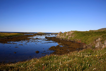 Vatnsnes / Iceland - August 27, 2017: The coast and the sea in Vatnsnes peninsula, Iceland, Europe