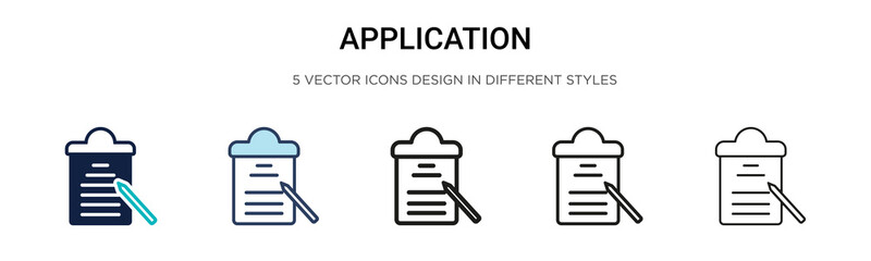 Application icon in filled, thin line, outline and stroke style. Vector illustration of two colored and black application vector icons designs can be used for mobile, ui, web