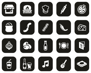 Pizzeria Or Pizza Restaurant Icons White On Black Flat Design Set Big