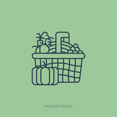 Vector outline icon of home farming and gardening - harvest basket