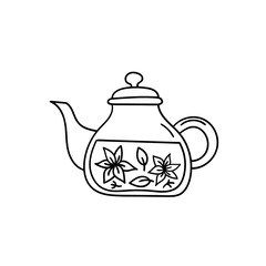 Vector doodle teapot. Cooking, kitchen utensils, home elements. hand illustration isolated on white background.
