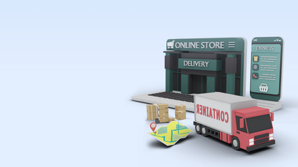 Online marketing,shopping,store and delivery concept.3d illustration and rendering.