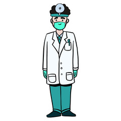 comic drawing of a doctor with mouth protection and gloves. avatar, comic, face mask, illustration.