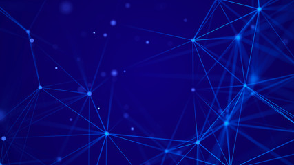 Network connection structure. Data transfer. Abstract background with interweaving of dots and lines. 3D rendering.