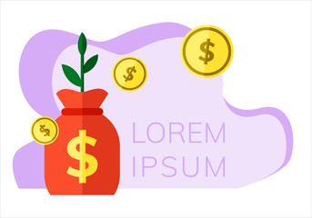  Plant bag of money icon. Simple flat illustration of a bag with money and a sprout on a white background. 