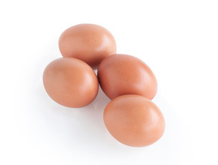 Raw chicken eggs on white background with clipping path