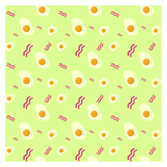 Seamless pattern for fabric or poster. Good nutrition. Eggs and bacon for Breakfast. Balanced diet. Vector illustration.