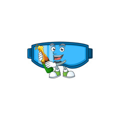 Mascot cartoon design of safety glasses making toast with a bottle of beer
