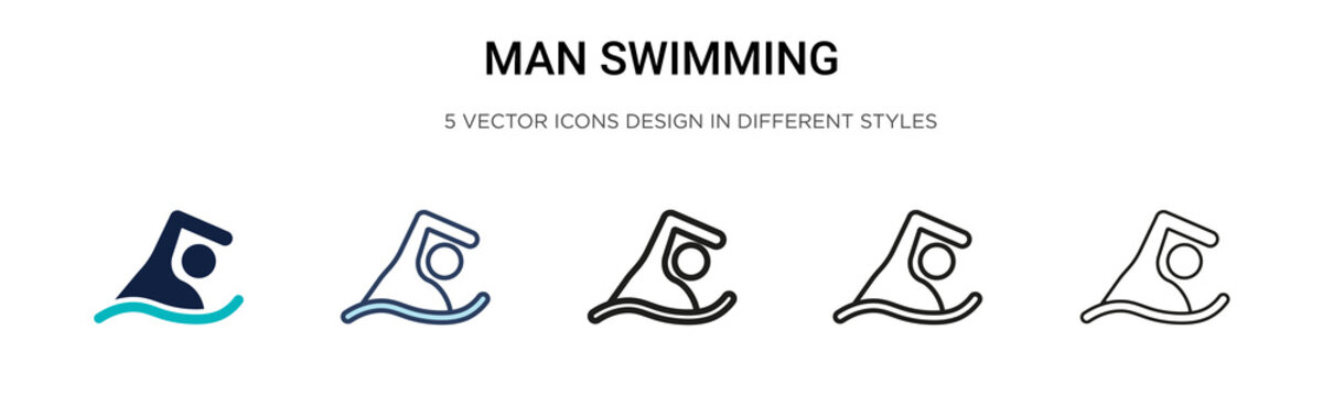 Man swimming icon in filled, thin line, outline and stroke style. Vector illustration of two colored and black man swimming vector icons designs can be used for mobile, ui, web