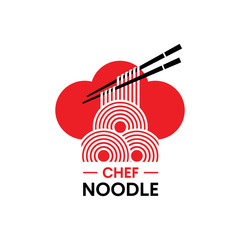 Chef Noodle Logo Design. Ramen Restaurant and Food Vector Icon Template.