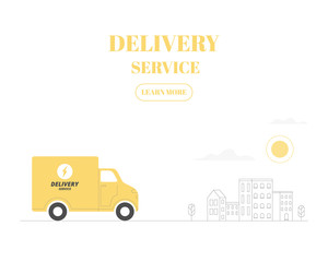 Delivery service concept. Delivery truck on city background. Vector illustration.