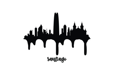 Obraz premium Santiago Chile black skyline silhouette vector illustration on white background with dripping ink effect.