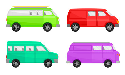 Shortbus or Microbus for Urban Trips Isolated on White Background Vector Set