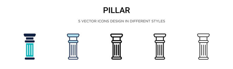 Pillar icon in filled, thin line, outline and stroke style. Vector illustration of two colored and black pillar vector icons designs can be used for mobile, ui, web