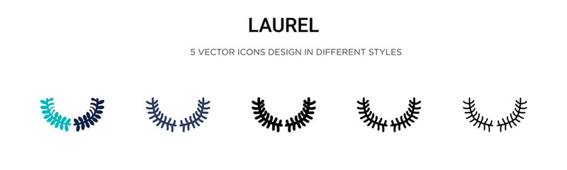 Obraz premium Laurel icon in filled, thin line, outline and stroke style. Vector illustration of two colored and black laurel vector icons designs can be used for mobile, ui, web