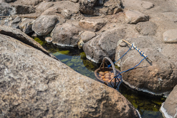 Boiled egg in hot spring, business travel in Thailand