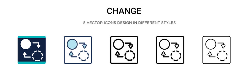 Change icon in filled, thin line, outline and stroke style. Vector illustration of two colored and black change vector icons designs can be used for mobile, ui, web