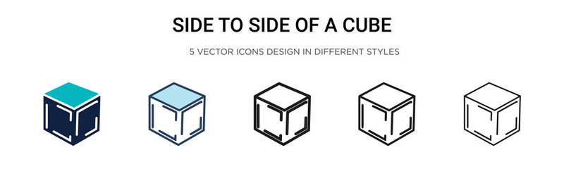 Side to side of a cube icon in filled, thin line, outline and stroke style. Vector illustration of two colored and black side to side of a cube vector icons designs can be used for mobile, ui, web
