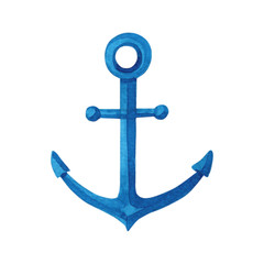 Watercolor blue anchor on a white background. Watercolour isolated image on a marine theme. © lyubovyaya