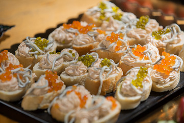 plate with delicious various finger food. luxury concept