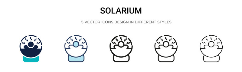 Solarium icon in filled, thin line, outline and stroke style. Vector illustration of two colored and black solarium vector icons designs can be used for mobile, ui, web