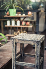 closeup of old wood stool for decorated