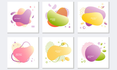 Fototapeta premium Cards with Abstract Dynamical Colored Forms and Line. Gradient Abstract Banners with Flowing Liquid Shapes Vector Set