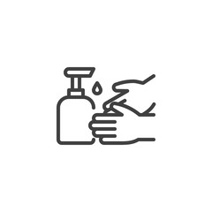 Hand sanitizer bottle line icon. linear style sign for mobile concept and web design. Sanitation washing gel outline vector icon. Coronavirus prevention symbol, logo illustration. Vector graphics